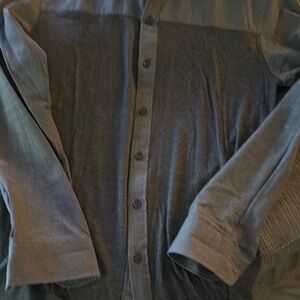 Heather grey mixed cotton broadcloth shirting and jersey tee knit Shirt